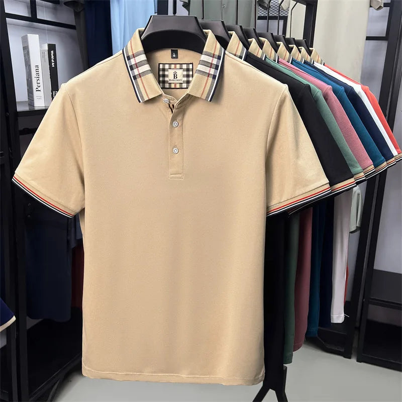 Men's Polo Shirts With plaid check collar