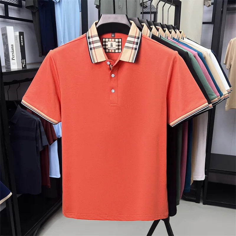 Men's Polo Shirts With plaid check collar