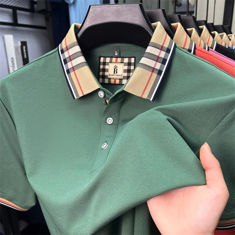 Men's Polo Shirts With plaid check collar