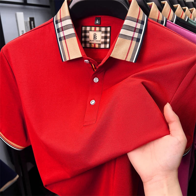 Men's Polo Shirts With plaid check collar