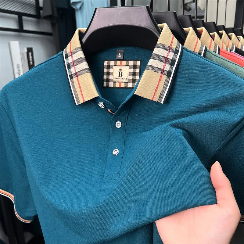 Men's Polo Shirts With plaid check collar