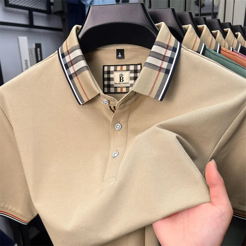 Men's Polo Shirts With plaid check collar