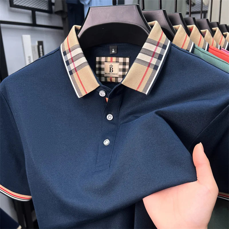 Men's Polo Shirts With plaid check collar
