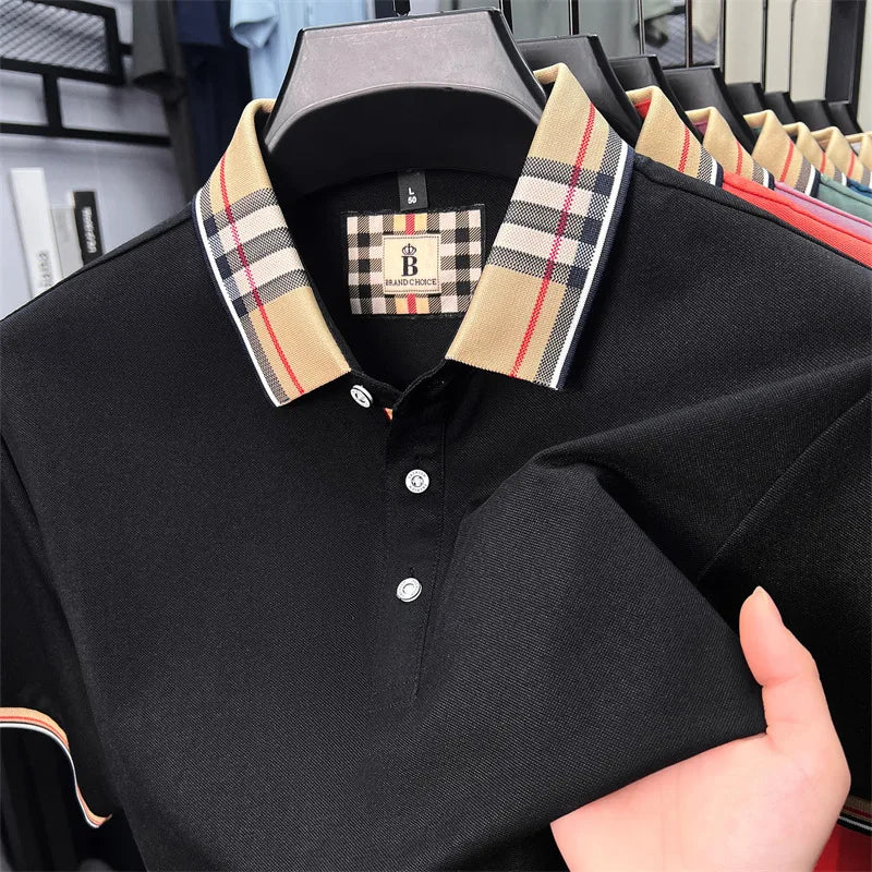 Men's Polo Shirts With plaid check collar