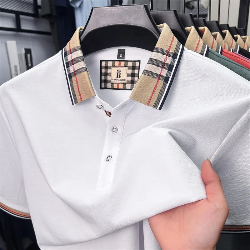 Men's Polo Shirts With plaid check collar